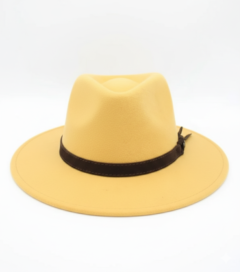 Chapeau femme Fedora Alba jaune solaire en laine 100% imperméable - vue de face