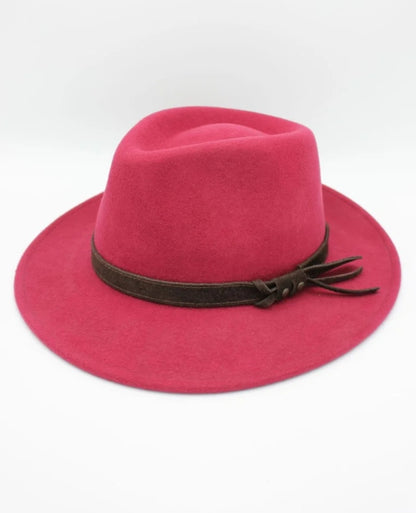 Chapeau Fedora Alba fuchsia avec ruban daim chocolat - détail made in Italy