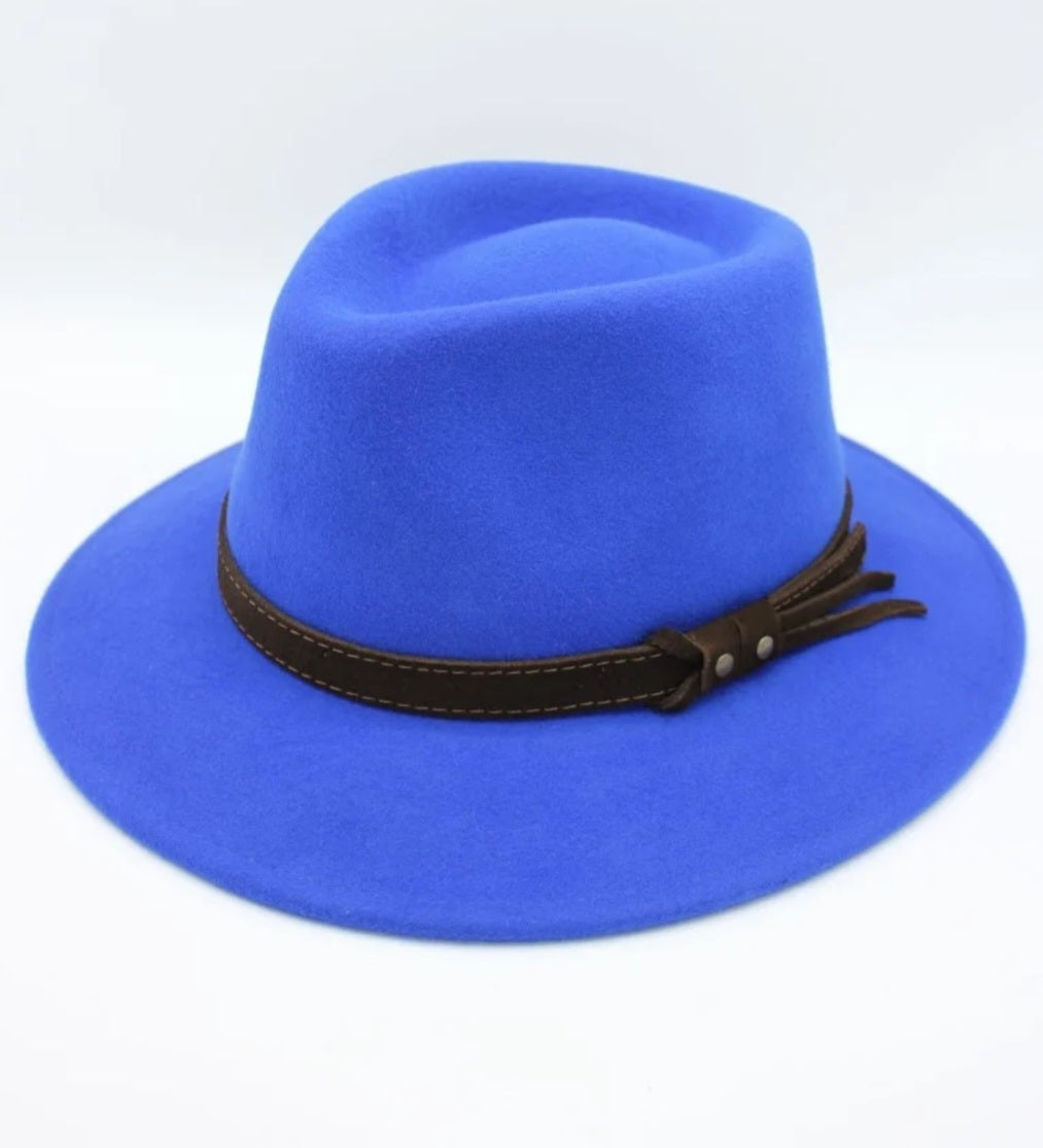 Chapeau Fedora Alba bleu roi avec ruban contrasté - détail made in Italy