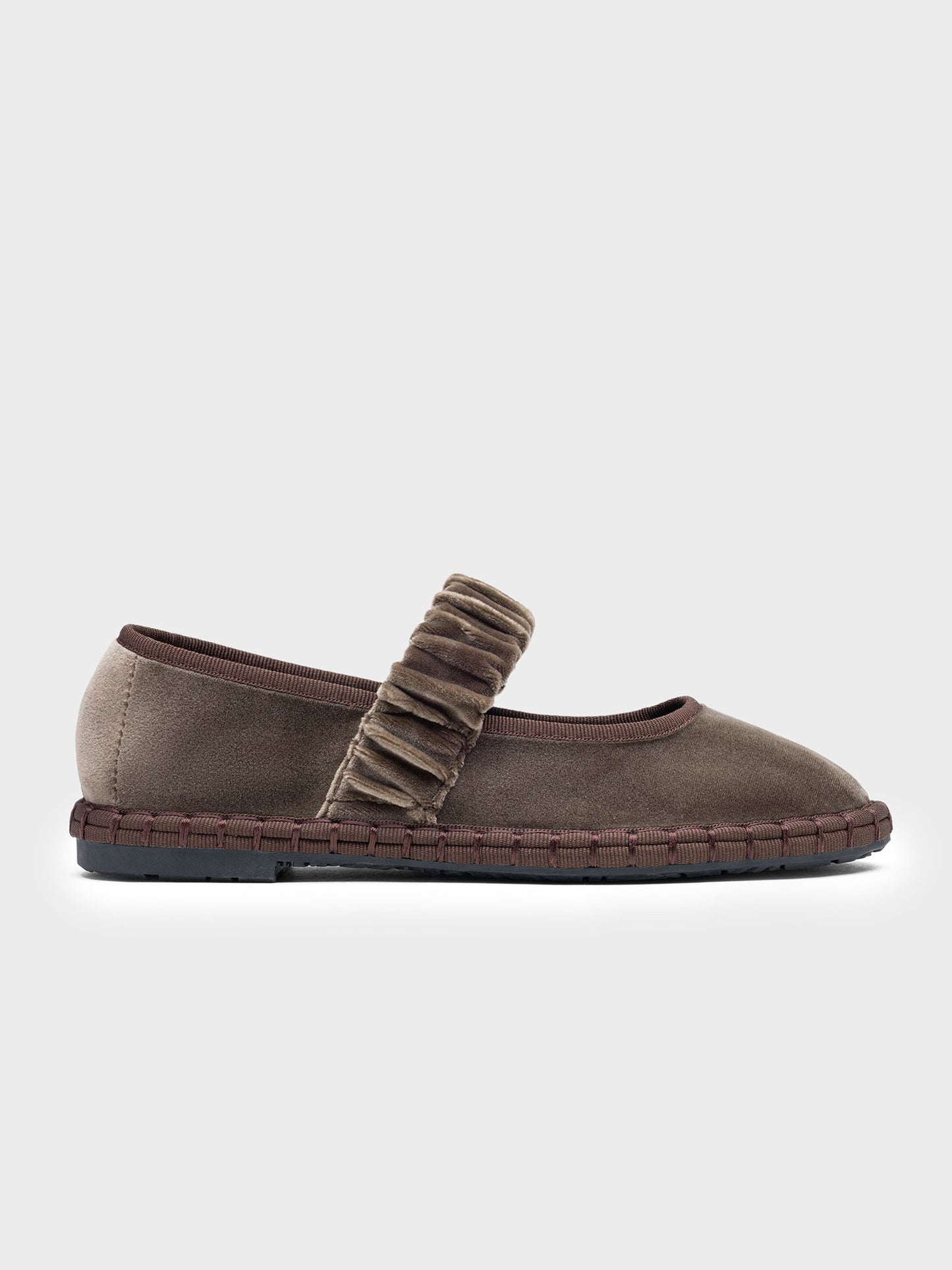 Ballerines femme Naïa Mary Jane velours taupe - vue de face