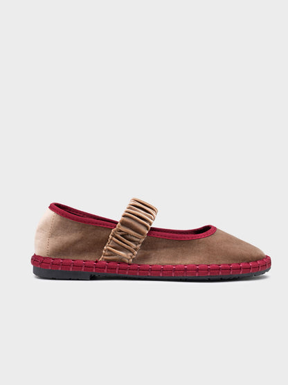 Ballerines femme Naïa Mary Jane velours taupe terre de sienne - vue de face