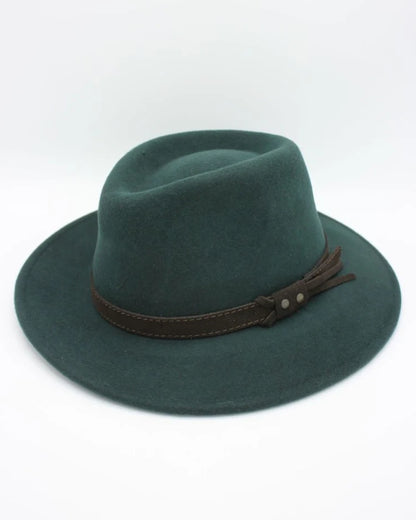 "Chapeau Fedora Alba vert émeraude avec ruban daim brun - détail made in Italy