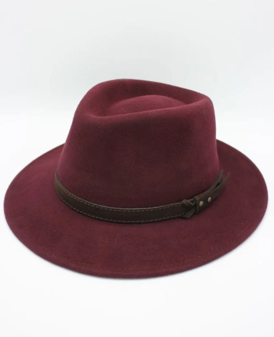 Chapeau Fedora Alba bordeaux avec ruban daim chocolat - détail made in Italy