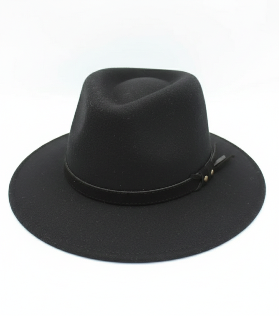 Chapeau femme Fedora Alba noir en laine 100% imperméable - vue de face