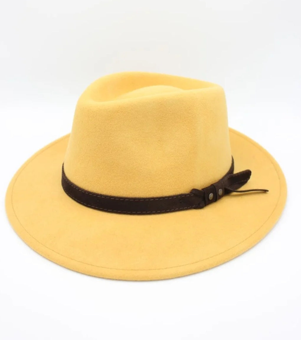 Chapeau Fedora Alba jaune avec ruban contrasté - détail made in Italy