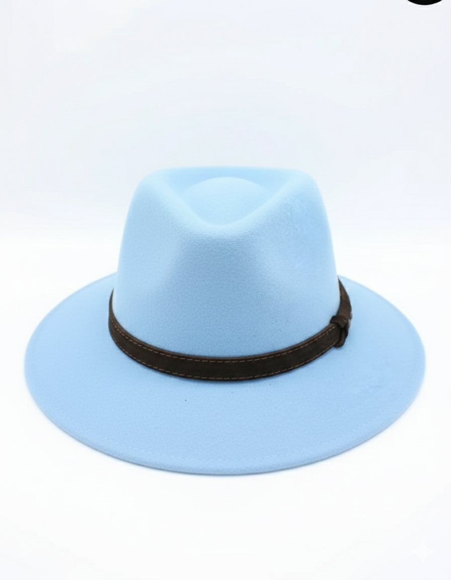 Chapeau femme Fedora Alba bleu ciel en laine 100% imperméable - vue de face