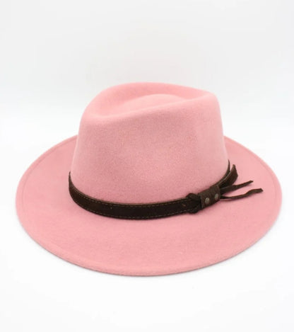 Chapeau Fedora Alba rose pâle avec ruban contrasté - détail made in Italy