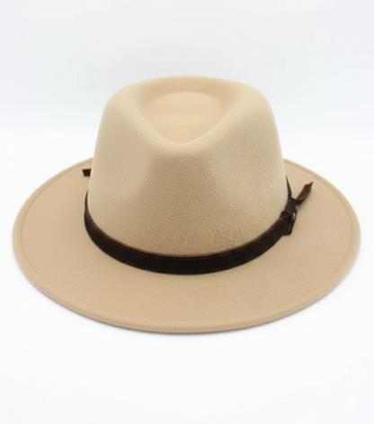 Chapeau femme Fedora Alba beige sable en laine 100% imperméable - vue de face